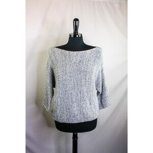 Lou & Grey Sweater Cold Shoulder Cut Out 3/4 Length Sleeves Gray White S…